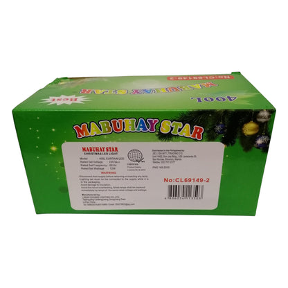 Mabuhay 400 Curtain LED Christmas Light Twinkling Warm White 3000K 220V Blinking 12W 8 Meters Length, String Distant 19cm, String Length 50cmCL69149-2