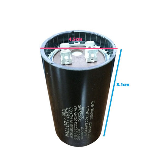 Mallory Motor Capacitor 200-240MFD 220-250V AC starting capacitor, black cylindrical body