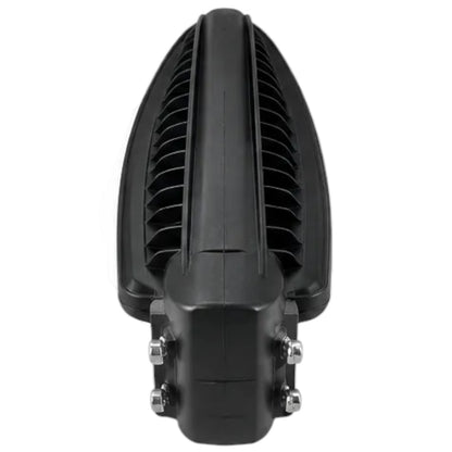 A black automotive LED light reflector with a ribbed housing and mounting brackets with silver screws, shown against a plain white background.