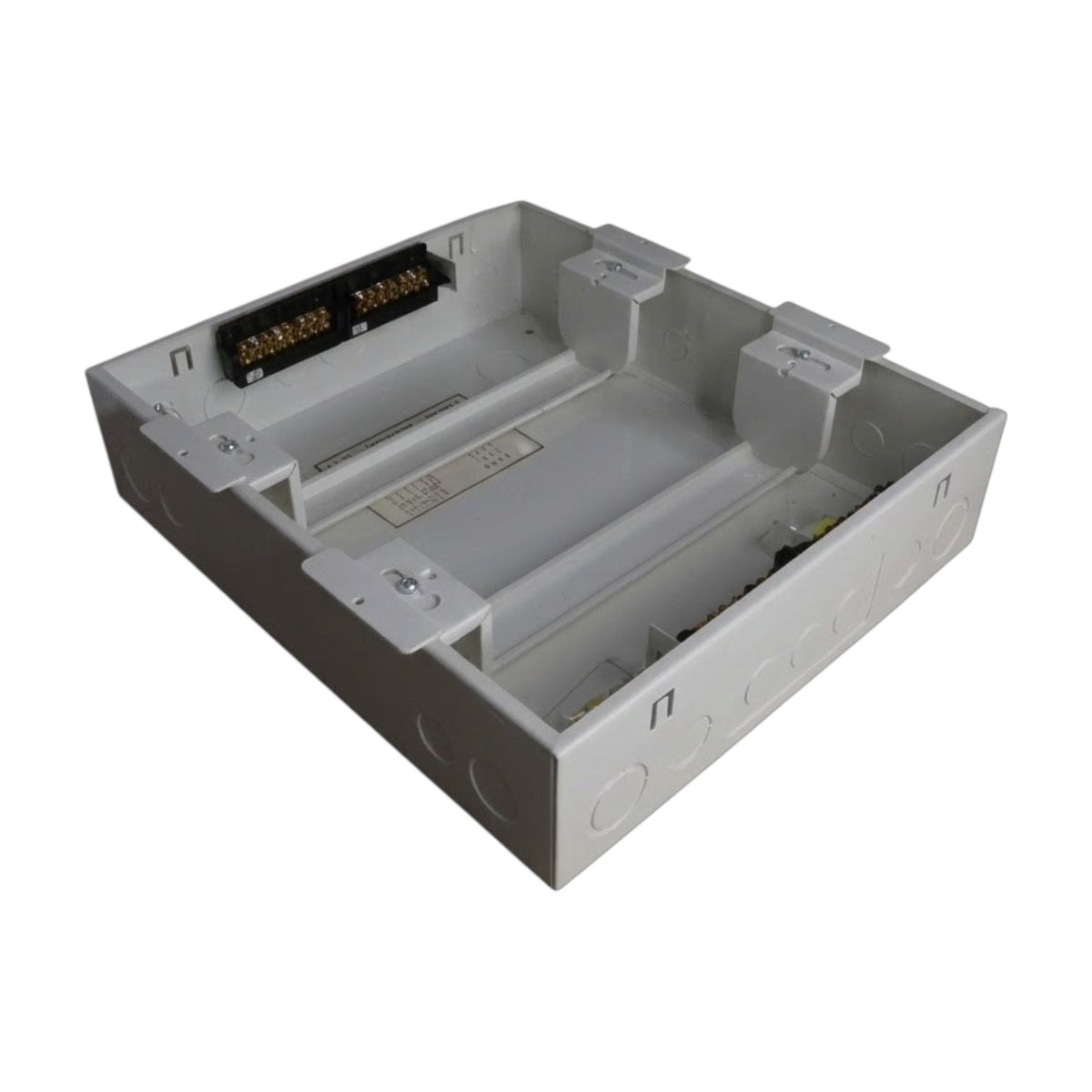 A gray plastic electrical junction box or terminal housing with a multi-pin connector visible on one end, shown on a plain white background.