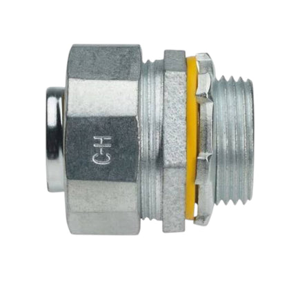 A metal hydraulic or pneumatic quick-connect coupler with a hexagonal body, threaded male connector on one side, and a yellow rubber O-ring visible in the center, isolated on a white background.