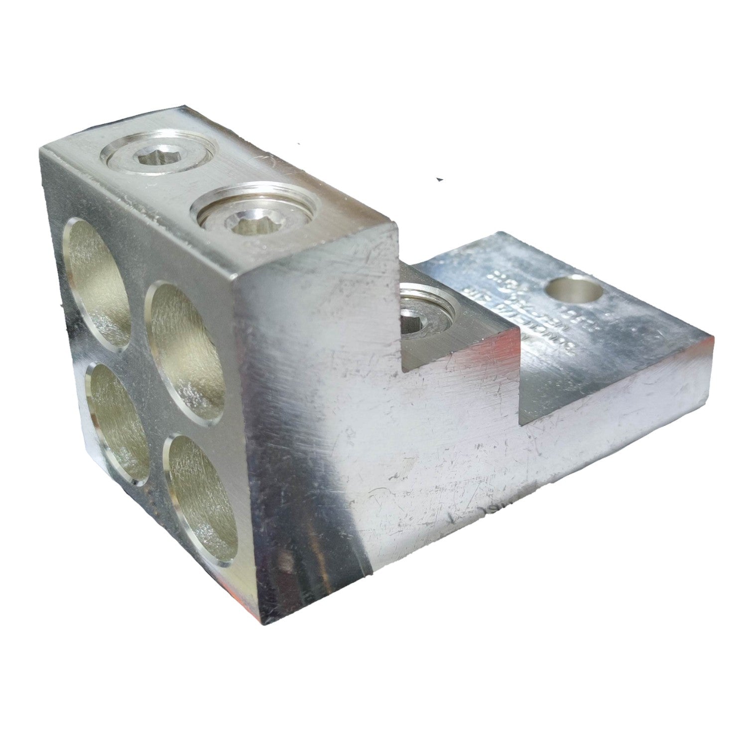 Metal L-shaped bracket with multiple holes on a white background