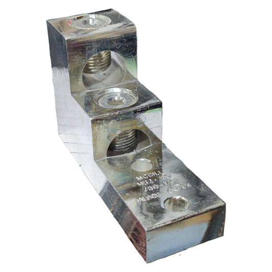 Metal component with threaded holes on a white background