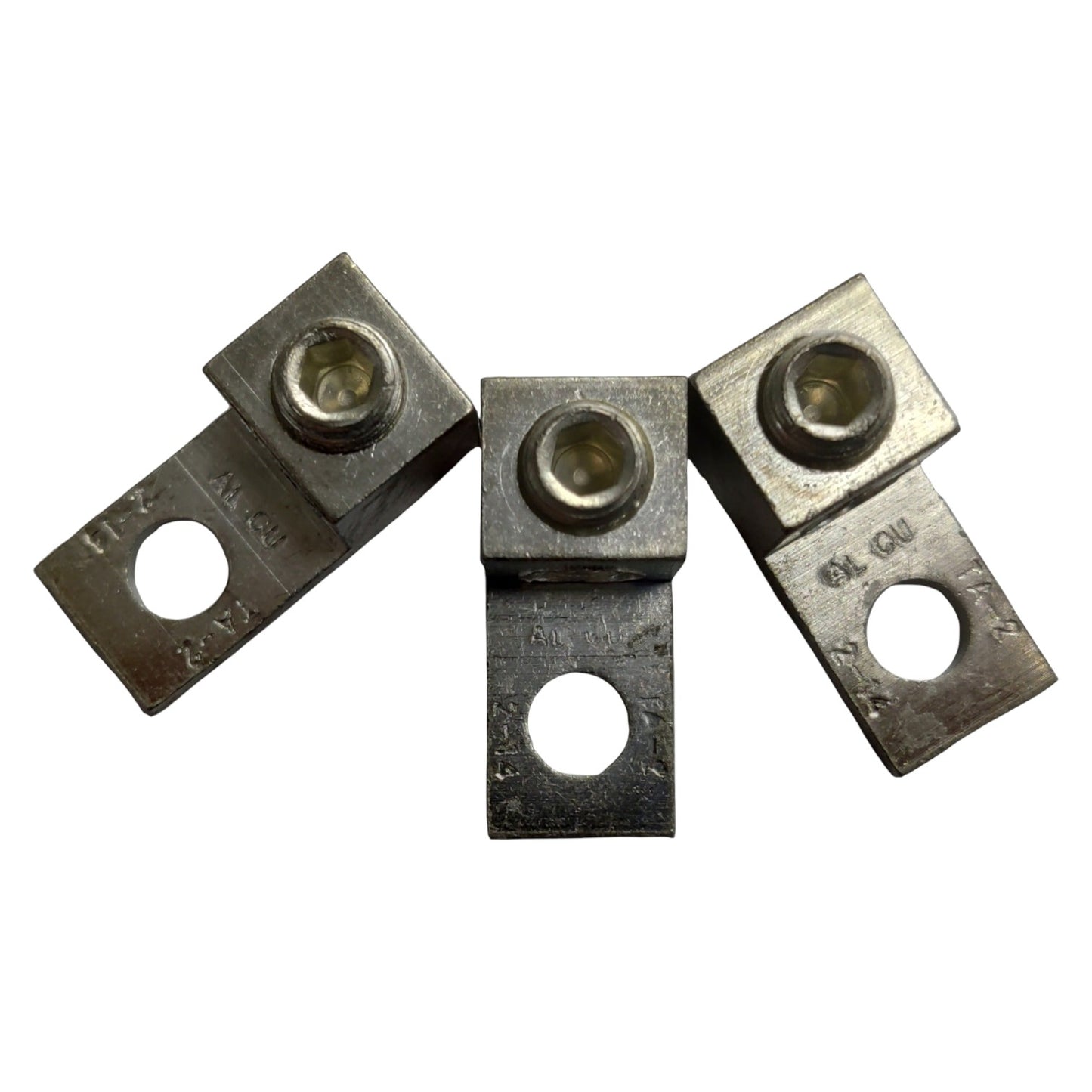 Three metal brackets on a white background