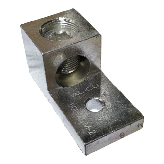 Metal fitting with threaded holes on a white background