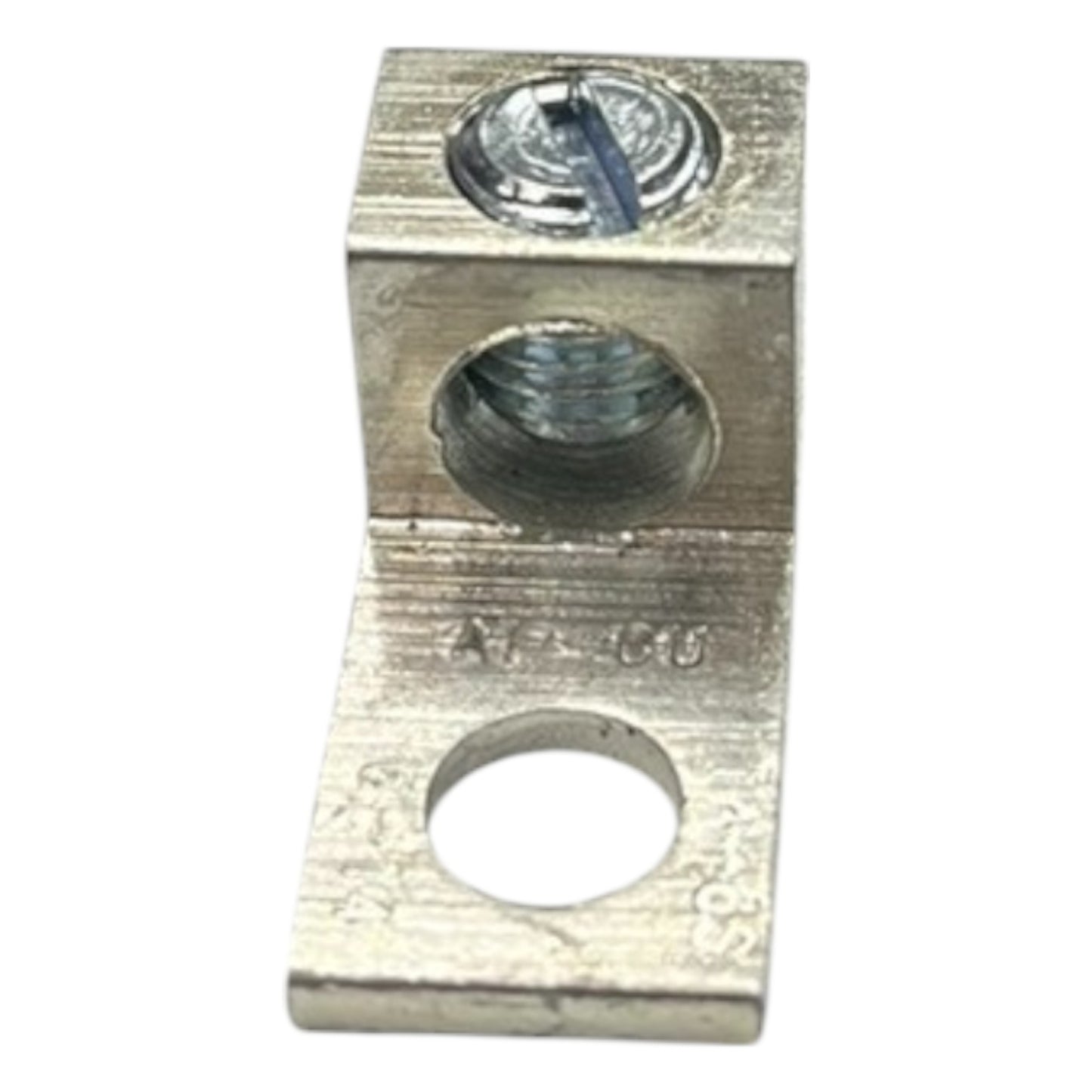 Metal bracket with threaded holes on a white background