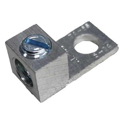 Metal bracket with threaded hole on a white background