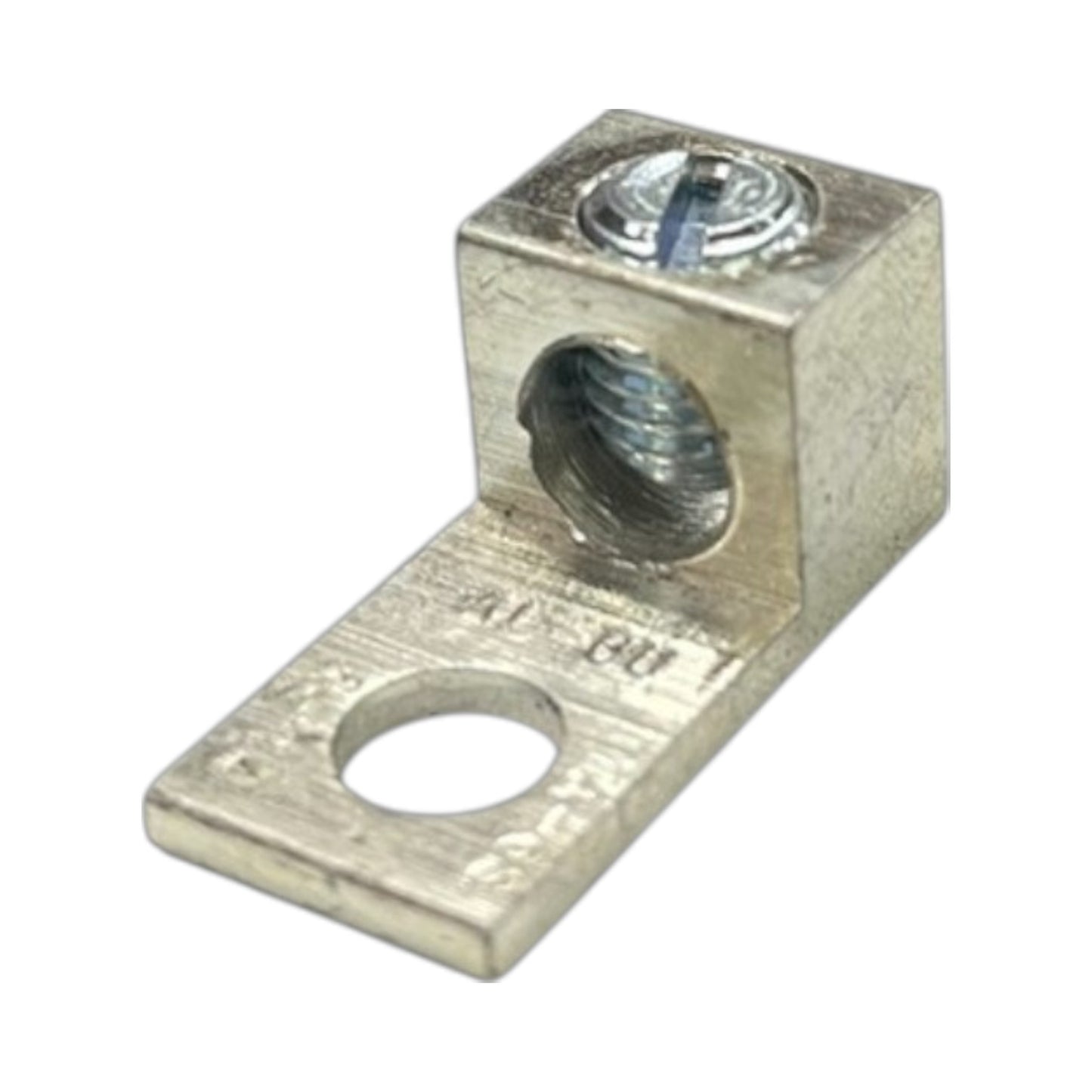 Metal slider block with two holes on a white background