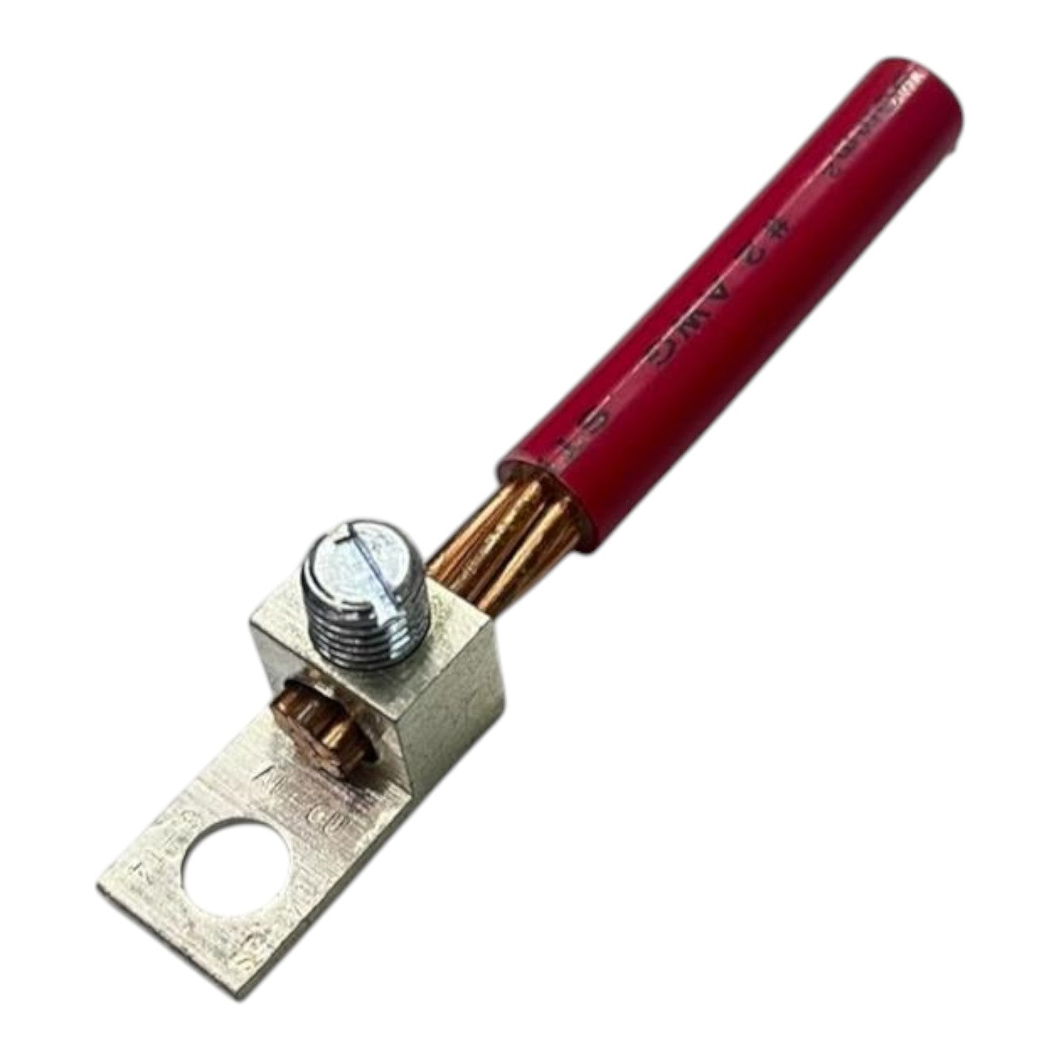 Metal tool with a red handle on a white background