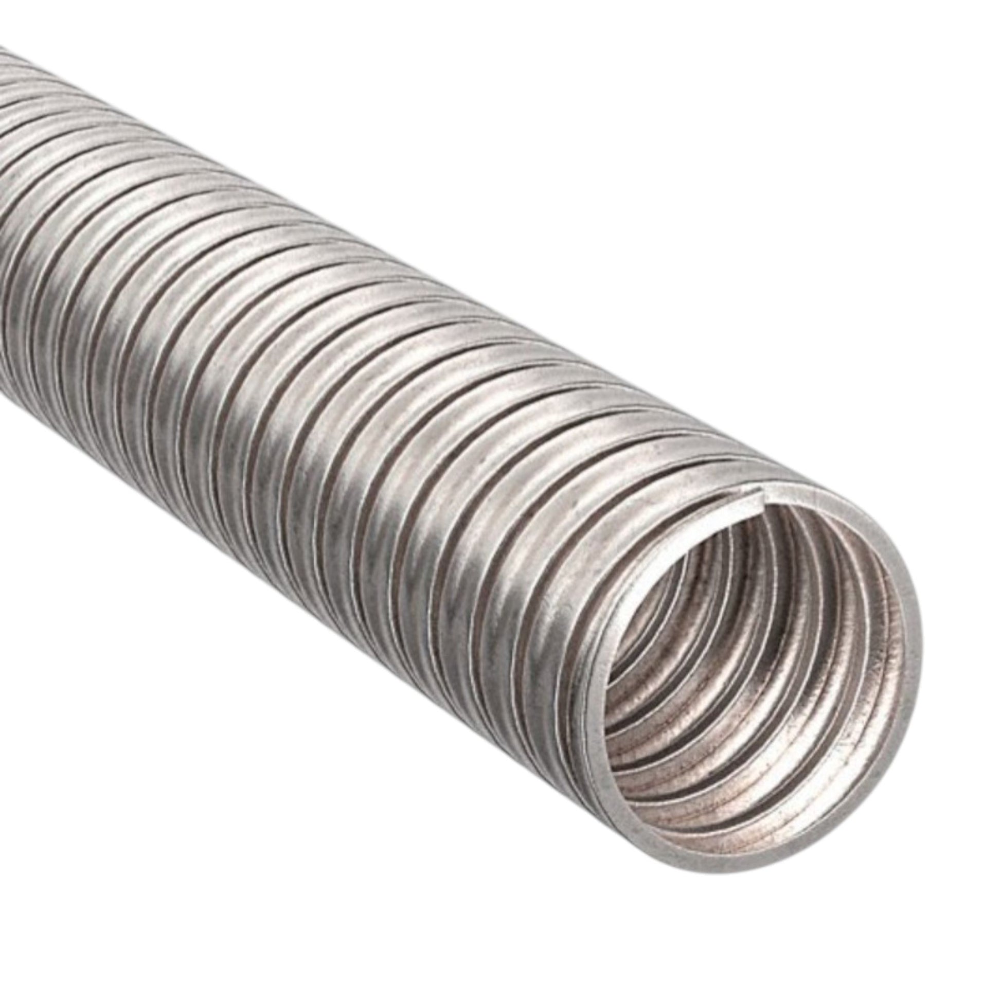 Metallic hose with a coiled design on a white background