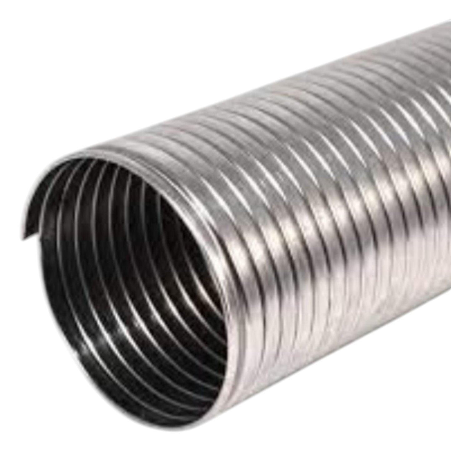 Metallic duct with corrugated design on a white background