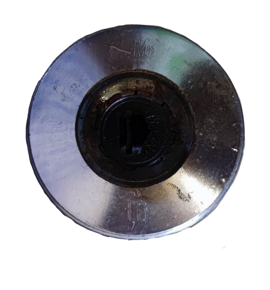 Round stainless metal plate control knob for gas stove with central black plastic insert replacement part