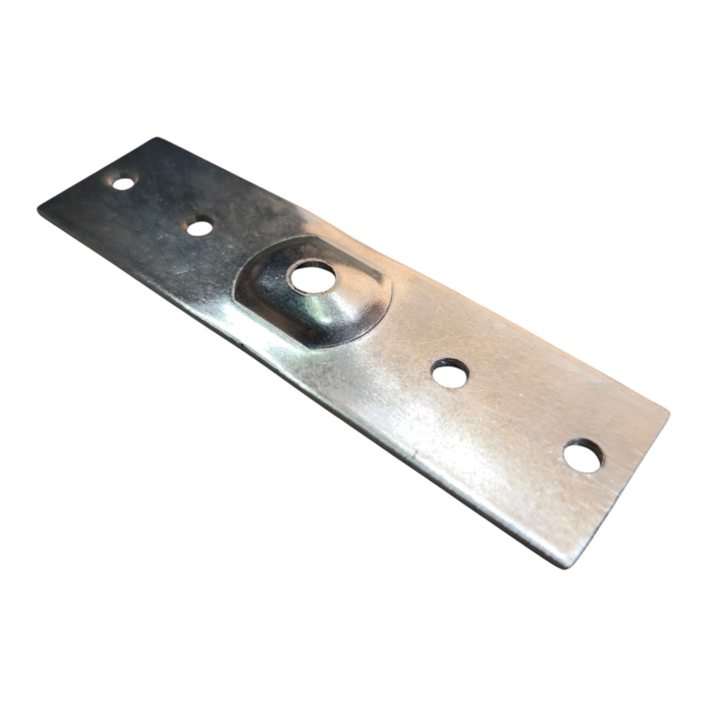 A rectangular metal mounting bracket with a raised central tab and four pre-drilled holes, shown on a plain white background.