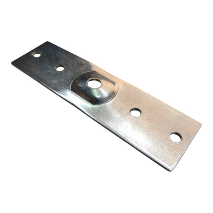 A rectangular metal mounting bracket with a raised central tab and four pre-drilled holes, shown on a plain white background.