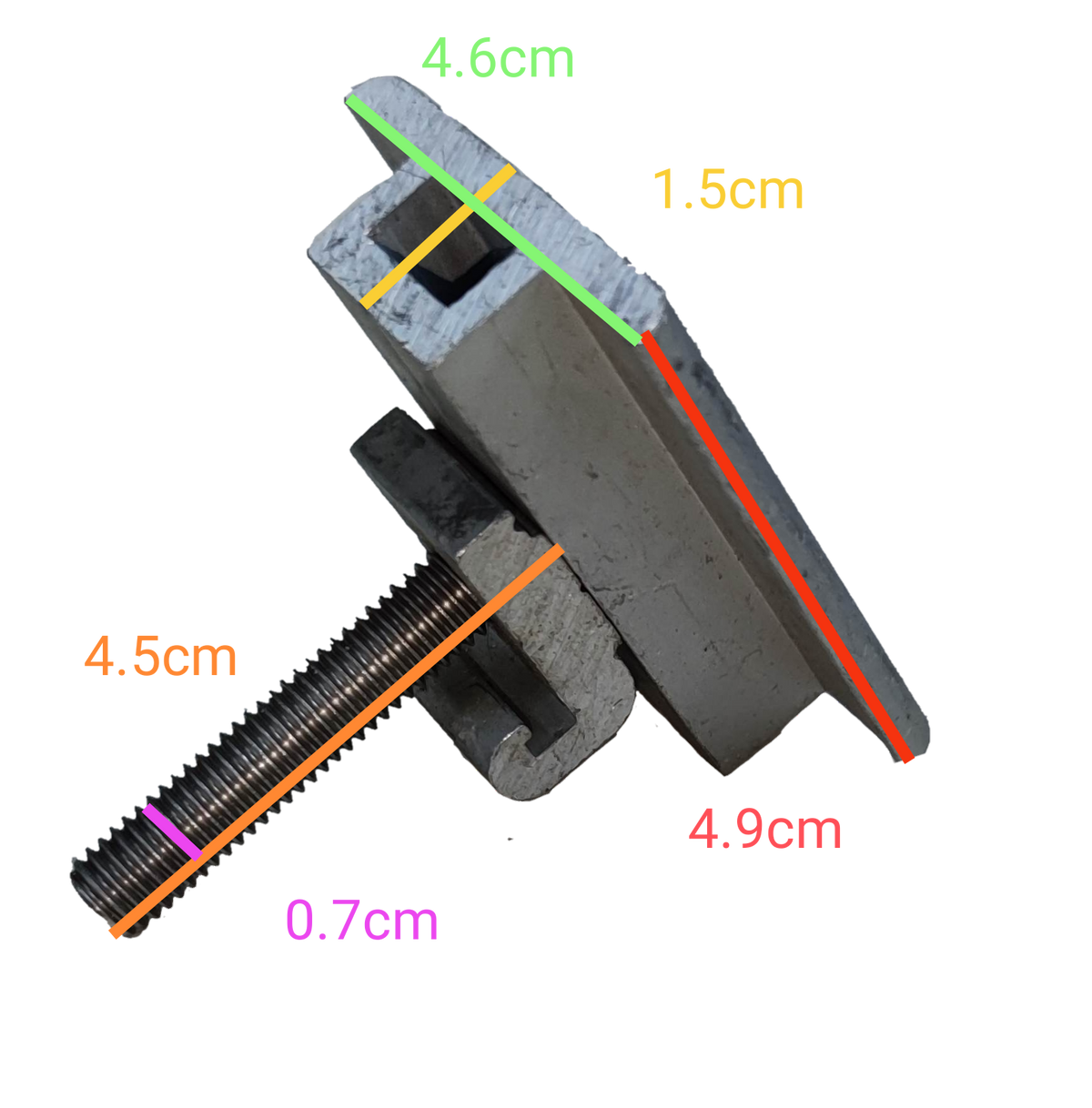 Middle clamp for solar panel bracket with precise measurements and sturdy construction for secure installation