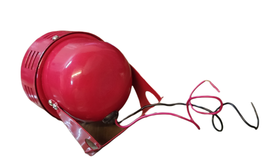 Red Mini Siren 12V DC alarm system accessory with mounting bracket and wiring
