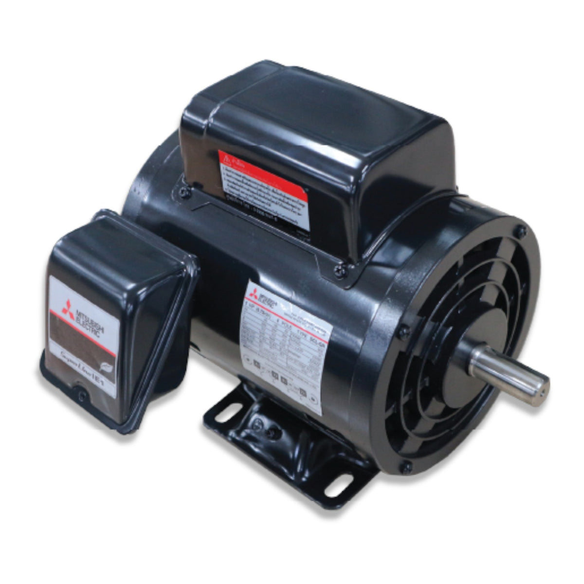 A black Mitsubishi electric motor with an attached black terminal box, shown on a plain white background.