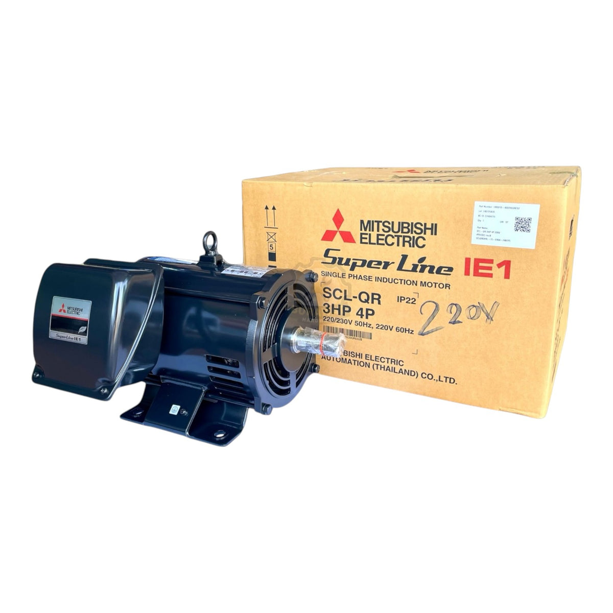 Mitsubishi Electric Motor 3HP 1750RPM 112M 28mm Dia 1Ø 220V Super Line Q Series Capacitor Start Capacitor Run SCL QR(3HP)