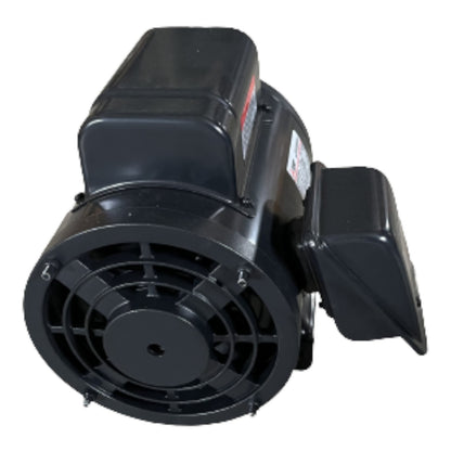 A black electric motor with a circular fan grille on the front and a side-mounted terminal box, shown against a plain white background.