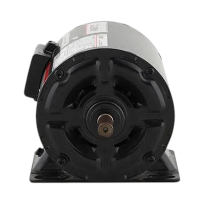 A black industrial electric motor with a mounting base, photographed against a plain white background.