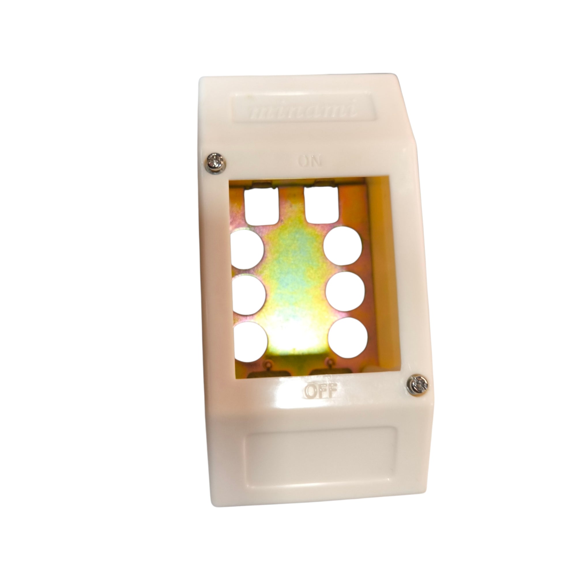 White light switch with a colored glass panel on a white background