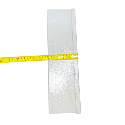 A white textured rectangular panel shown on a white background with a yellow tape measure stretched horizontally across it to indicate width.