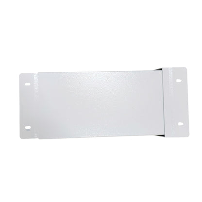 A white metal mounting bracket with pre-drilled screw holes on both ends, shown against a plain white background.