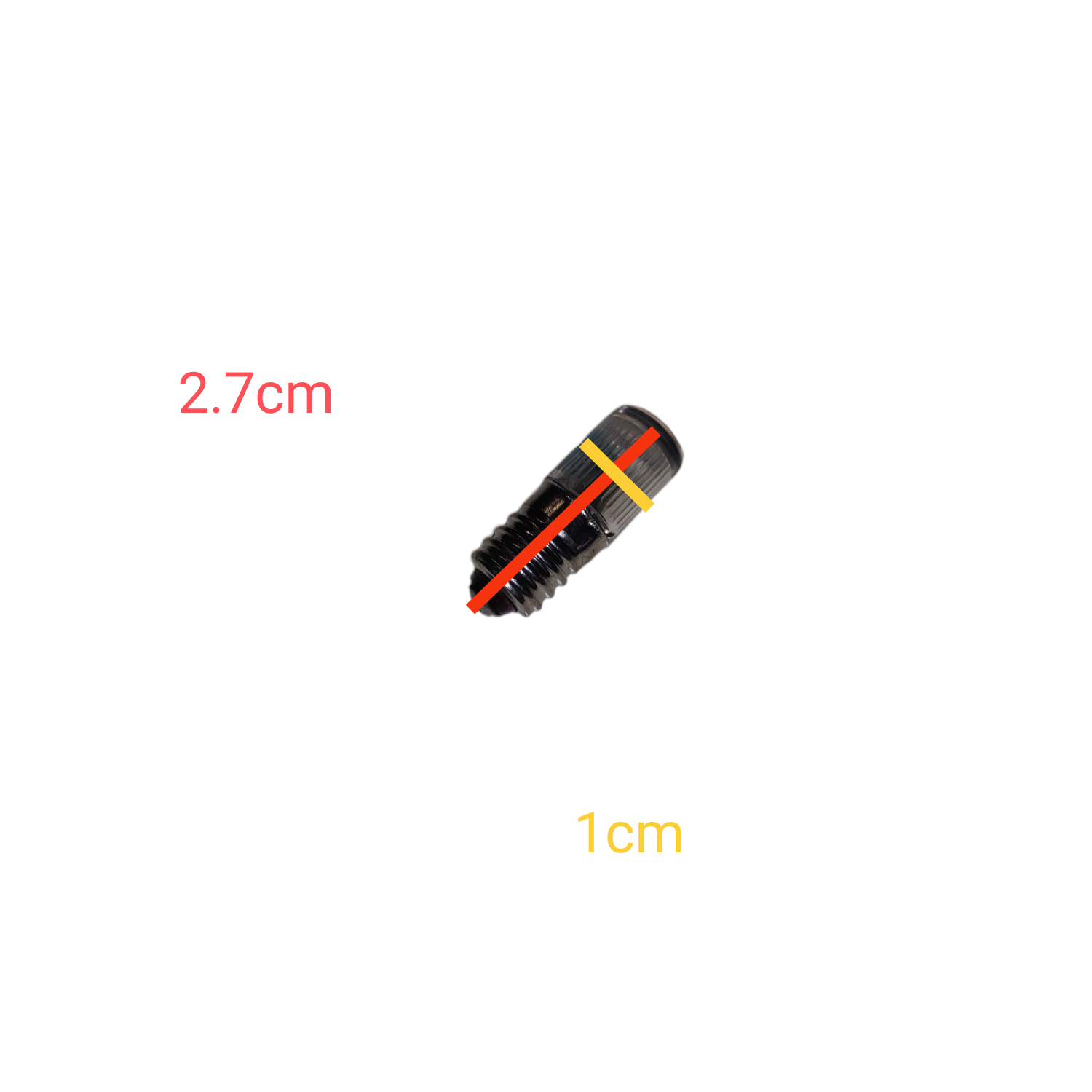 Black and orange cylindrical object with measurements on a white background Neon Bulb E10 for Indicator Available in Red and Green Voltage 220V, 110V and 440V Electx Electrical SUpply