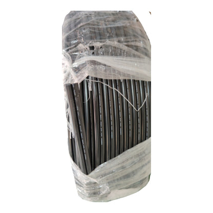 A bundle of dark gray or black cables wrapped in clear protective plastic on a white background.