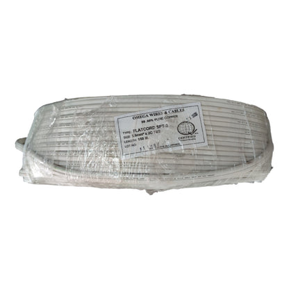 A coiled white cable wrapped in clear plastic with a white label that reads 'ODECCA WIRES & CABLES'.