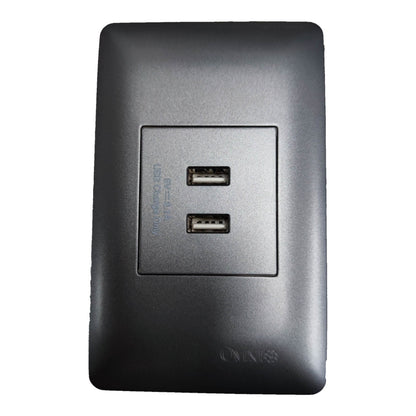 Omni 100-240V 300mA Output 5VDC 2.1A USB Outlet 2 Gang Center Device with Plate Designer Series Graphite DUSB-002+DWP-111G
