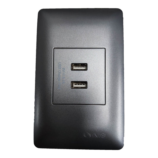 Omni 100-240V 300mA Output 5VDC 2.1A USB Outlet 2 Gang Center Device with Plate Designer Series Graphite DUSB-002+DWP-111G