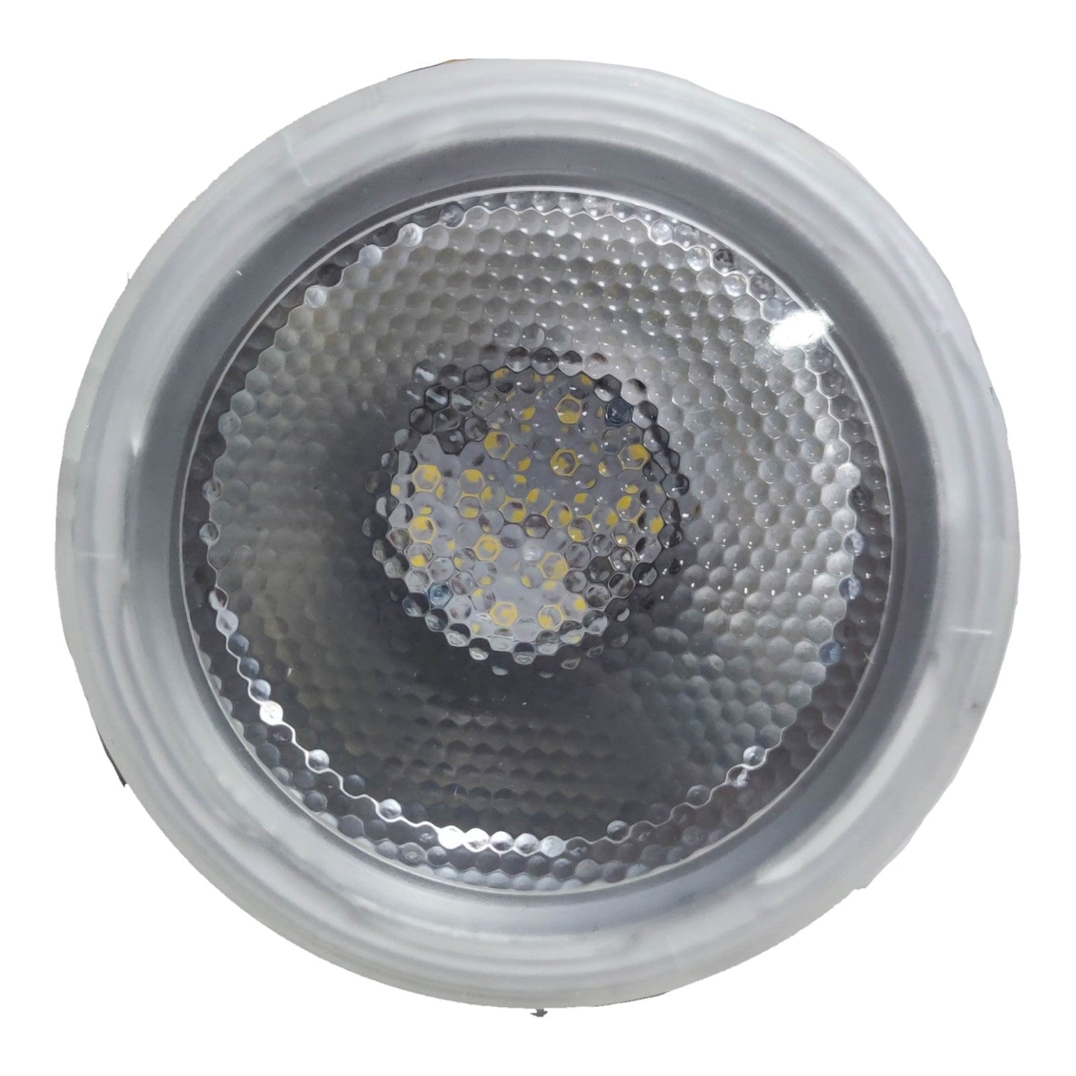 Close-up of a round light bulb on a white background