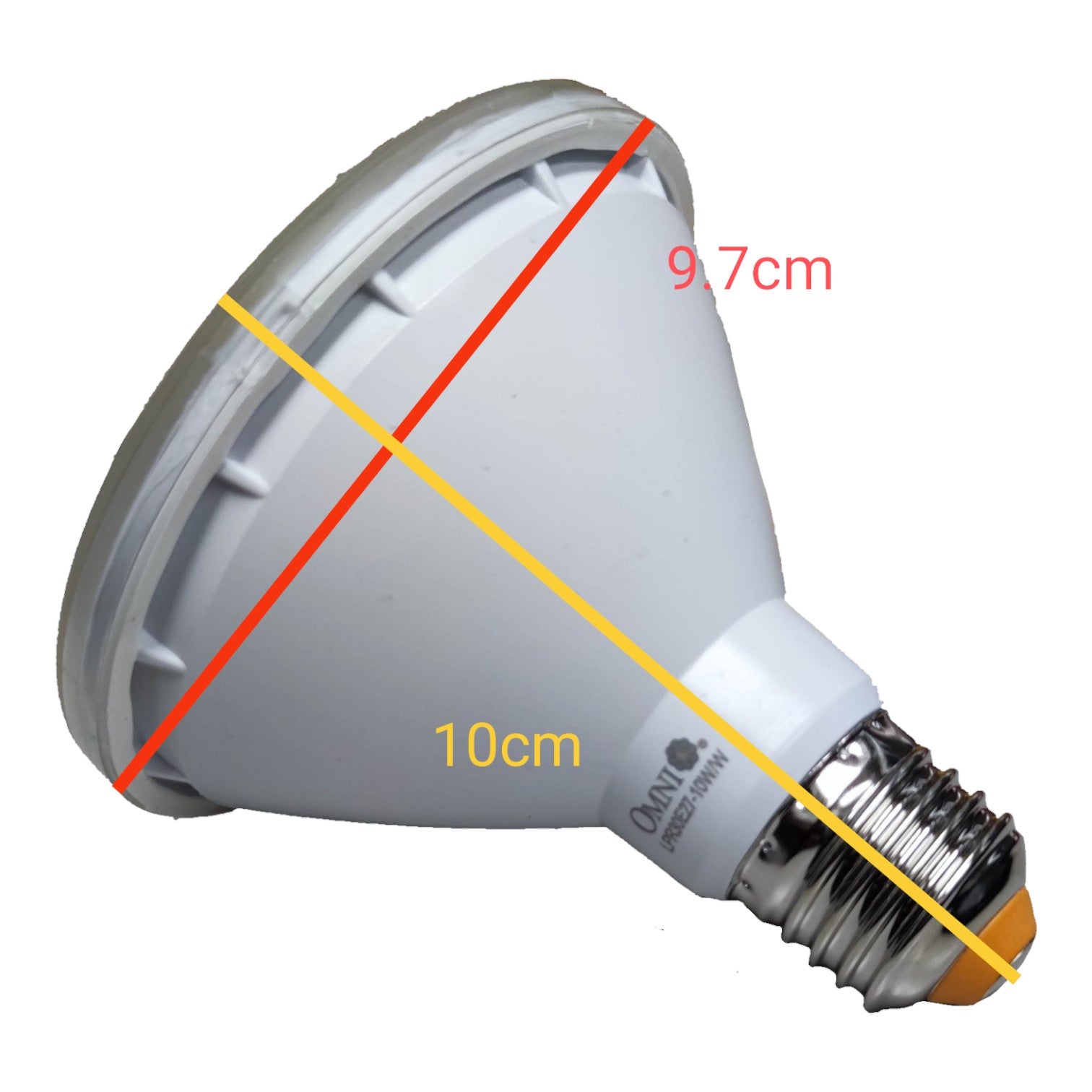 Light bulb with measurements on a white background