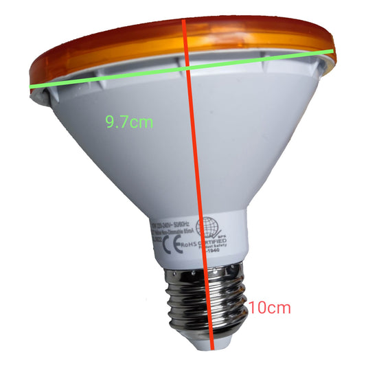 Light bulb with measurements on a white background