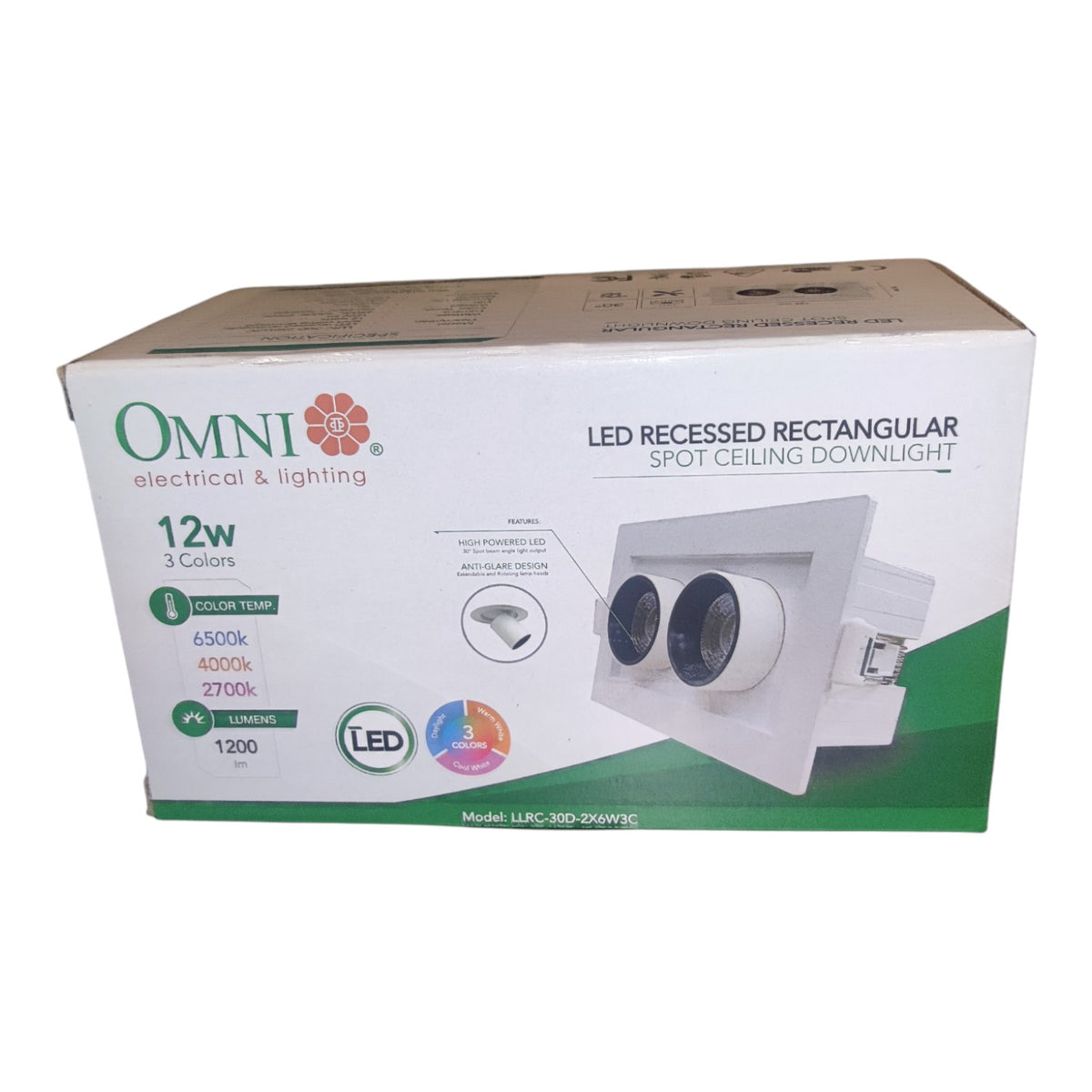 Omni 12W LED Spot Ceiling Downlight Tri- Color 220V LLRC-30D-2X6W3C Electx Electrical Supply