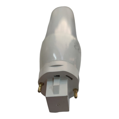 A white compact fluorescent light (CFL) bulb with a two-pin bi-pin plug base, shown against a plain white background.