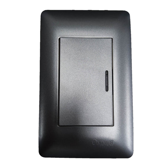 A black plastic electrical outlet cover plate with a central recessed panel and a small vertical slot, featuring the ONN logo at the bottom, shown on a plain white background.