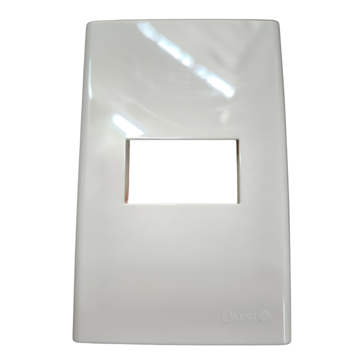 A glossy white plastic RJ45 wall plate or cover, shown against a plain white background. The brand name 'UNI' is subtly embossed in the bottom right corner.