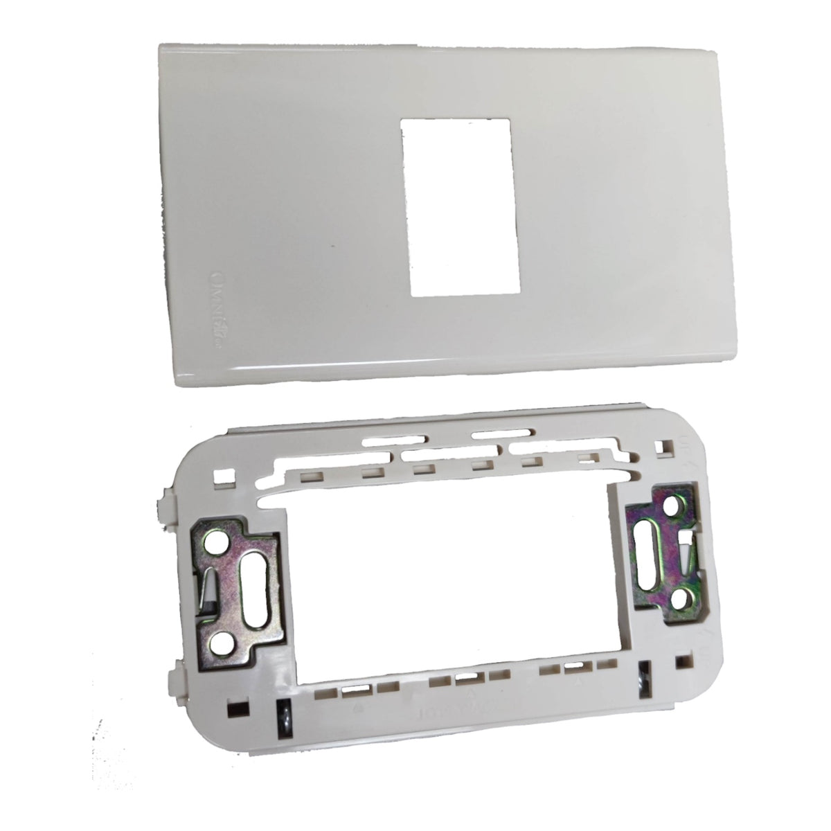 A replacement double-gang light switch panel with a white top cover and a gray mounting base, shown against a plain white background.
