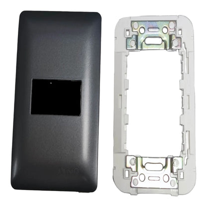 A replacement phone jack cover set consisting of a black outer faceplate with a rectangular cutout and a white internal metal mounting frame, shown on a plain white background.
