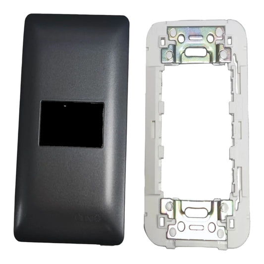 A replacement phone jack cover set consisting of a black outer faceplate with a rectangular cutout and a white internal metal mounting frame, shown on a plain white background.