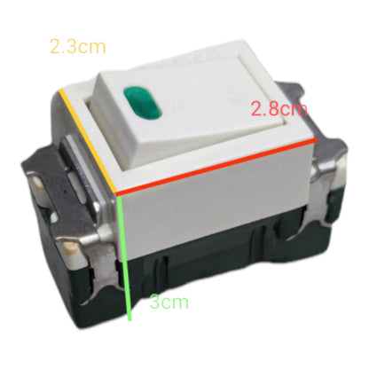 A small electronic switch or connector component shown on a white background with overlaid dimension labels: 2.3cm, 2.