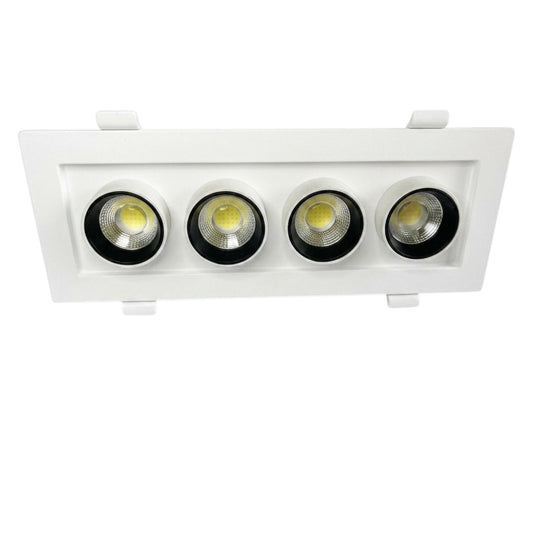 Five-light vanity light fixture with clear glass shades on a white background
