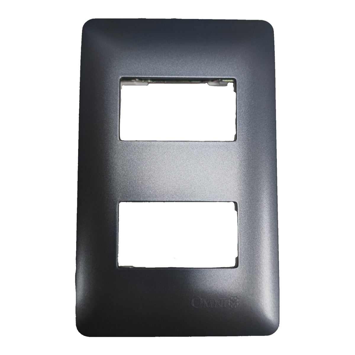 A black plastic double-gang light switch panel cover plate with two rectangular mounting slots, shown against a plain white background.