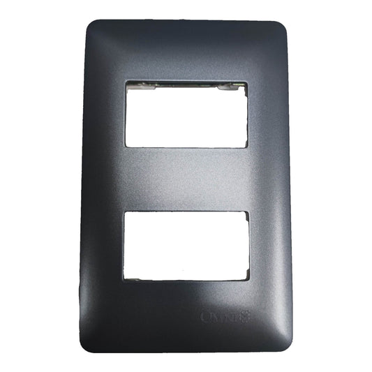 A black plastic double-gang light switch panel cover plate with two rectangular mounting slots, shown against a plain white background.