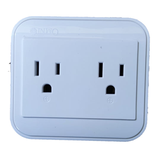 A white double US outlet electrical wall socket with a glossy finish and the INWO brand name embossed on the top left, shown against a plain white background.