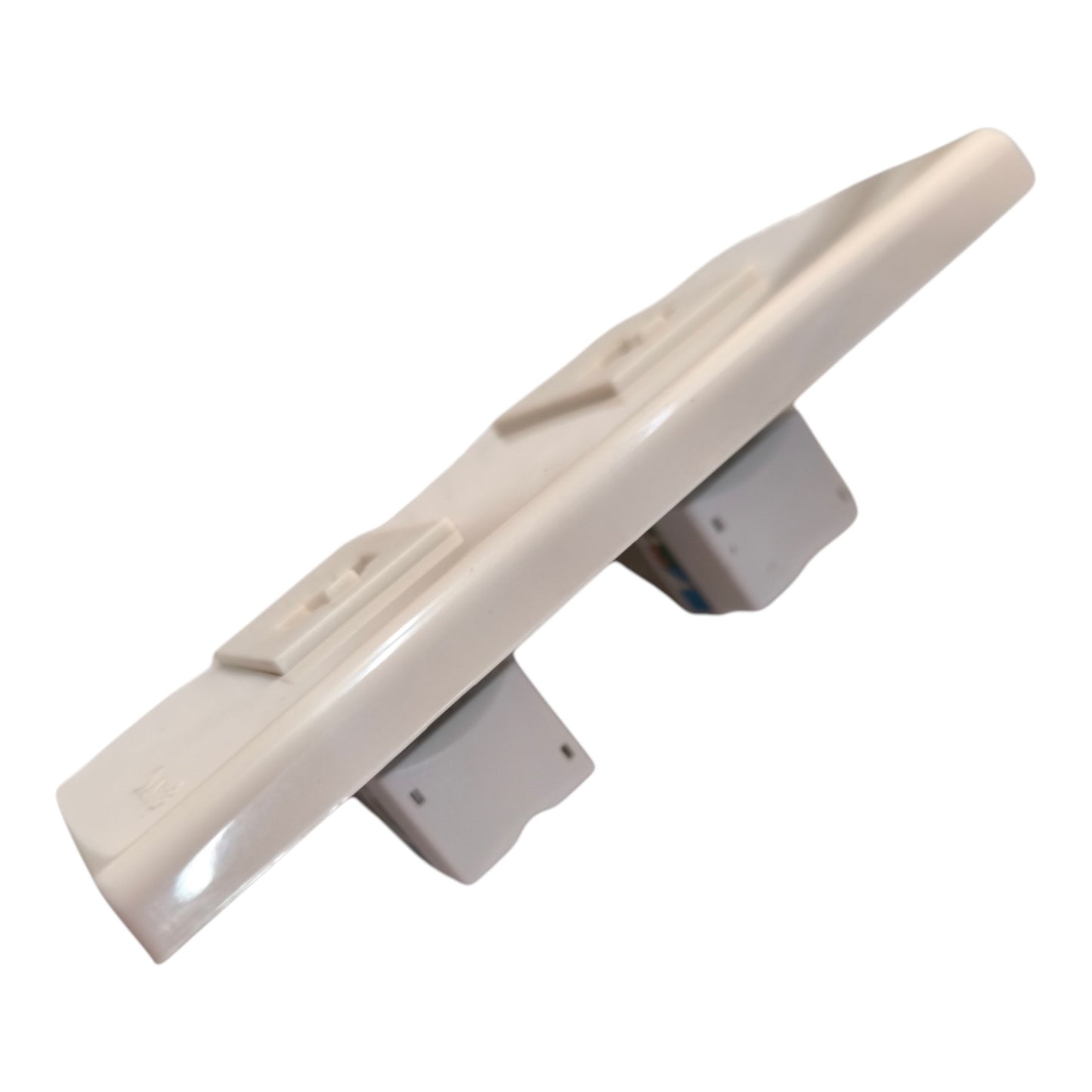 An off-white plastic replacement part, likely a door handle trim or latch assembly, shown against a plain white background.