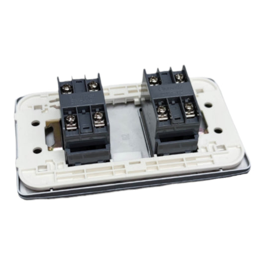 A dual-channel electronic module or terminal block assembly with two black terminal blocks mounted on a white plastic base plate, shown on a plain white background.