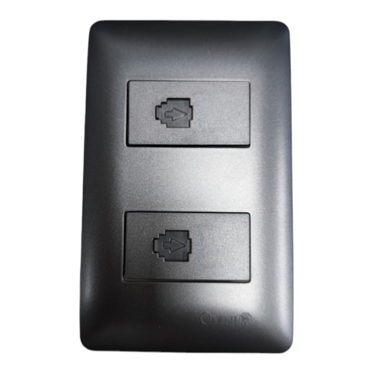 A black dual-port RJ45 wall switch panel with two rectangular ports, shown against a plain white background.